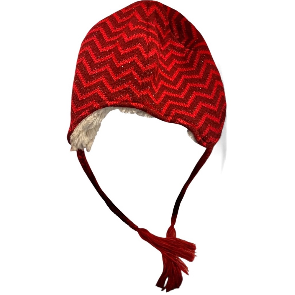 Threads 4 Thought Wine Red chevron Hat fleece fur lined braided tassels winter